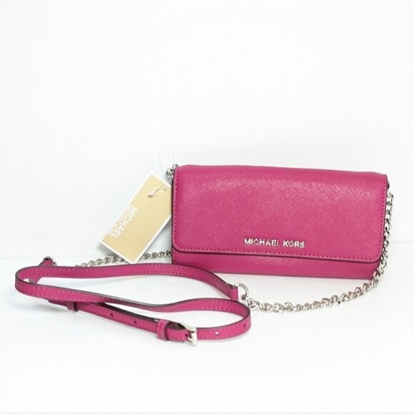 MICHAEL Michael Kors Jet Set Travel Deep Pink Leather Chain Wallet - Picture 2 of 14